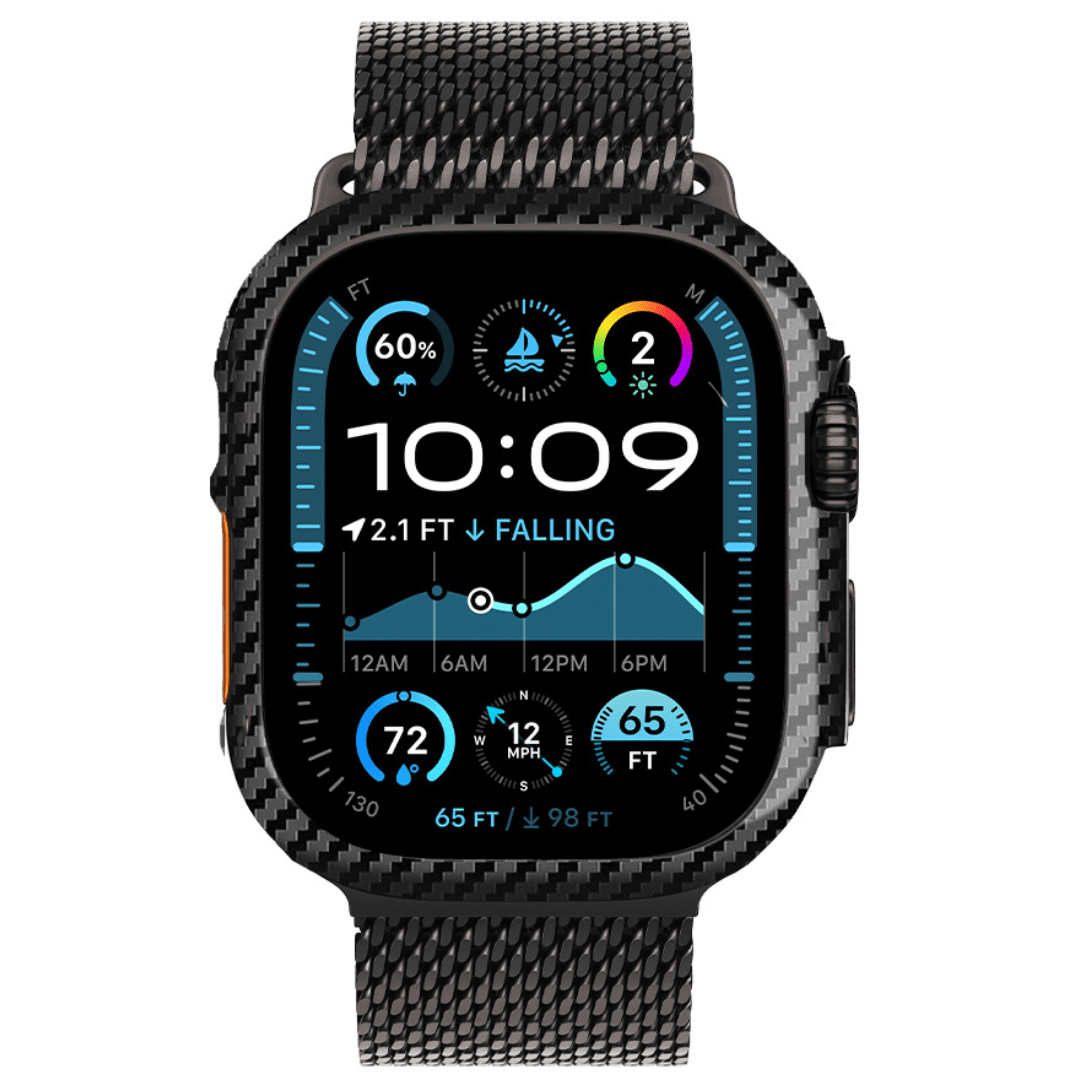 Apple Watch Ultra 2 (49mm GPS + Cellular): Titanium Case with various band options (e.g., Yellow/Beige Trail Loop, Midnight Ocean Band)
